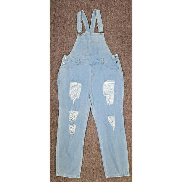 New Plus Size Denim Overalls Size XL Ripped Knee Jeans Pants Suspenders Outfit - Picture 1 of 9